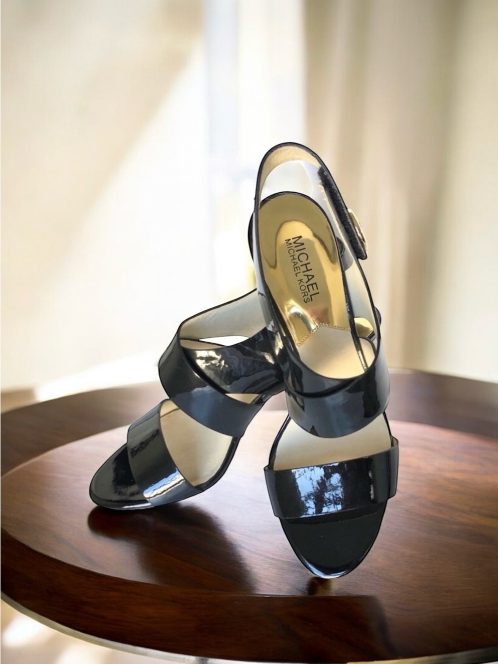 Michael Kors Black Patent Leather Strappy Heeled Sandal Women’s Size 8.5